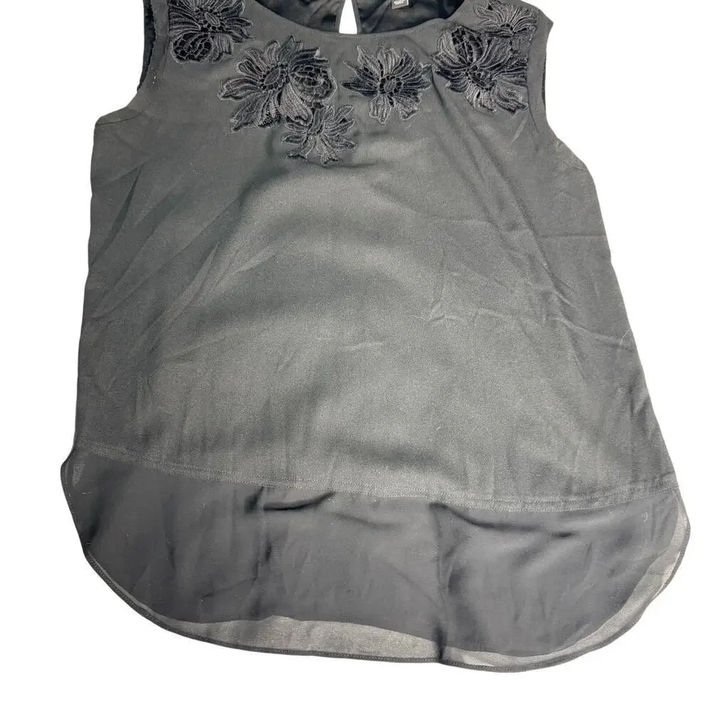 Ann Taylor Women's sz Small Black Sleeveless Blouse Sheer Cutout Floral